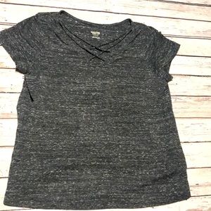 Grey t-shirt w crisscross low neck